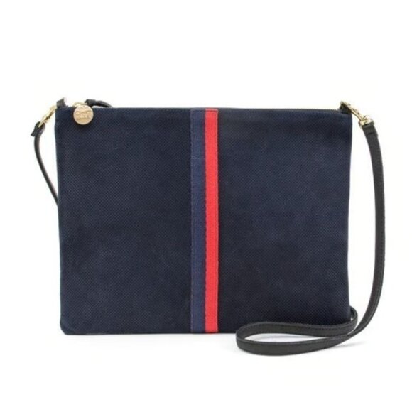 Clare V. Sac Bretelle Perforated Suede Crossbody in Navy & Red Anthropologie